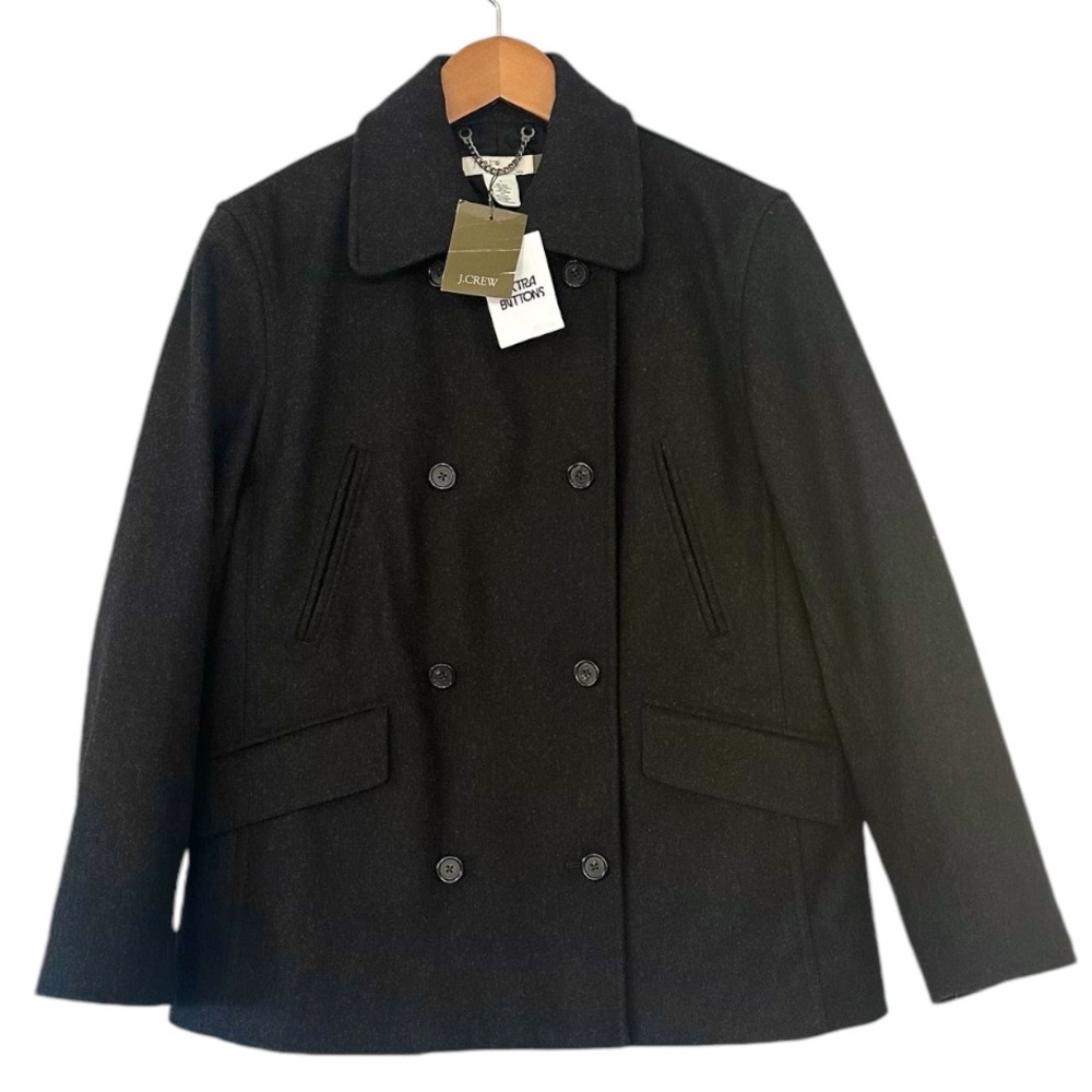 J. Crew NWT Charcoal Gray BLACK Wool Double Breasted Pea Coat Thinsulate Lining